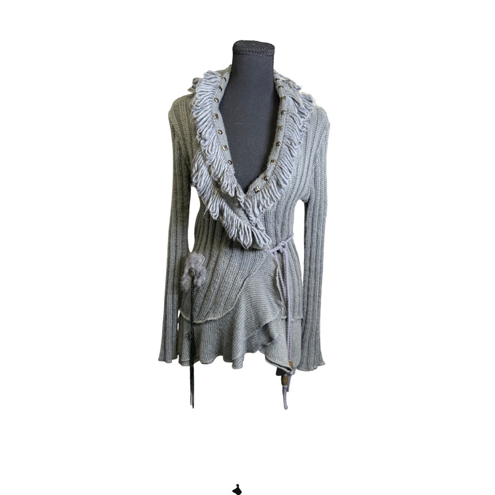 Forla Paris Cardigan S Gray Studded Fringe Wrap Fairy Grunge Whimsigoth Y2K